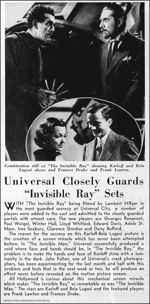 Universal Weekly article about Invisible Ray